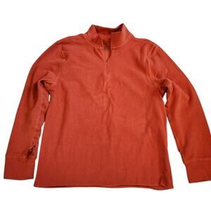 Climate Smart Womens Fleece Pullover Sweatshirt Size L Orange 1/4 Zip Mock Neck